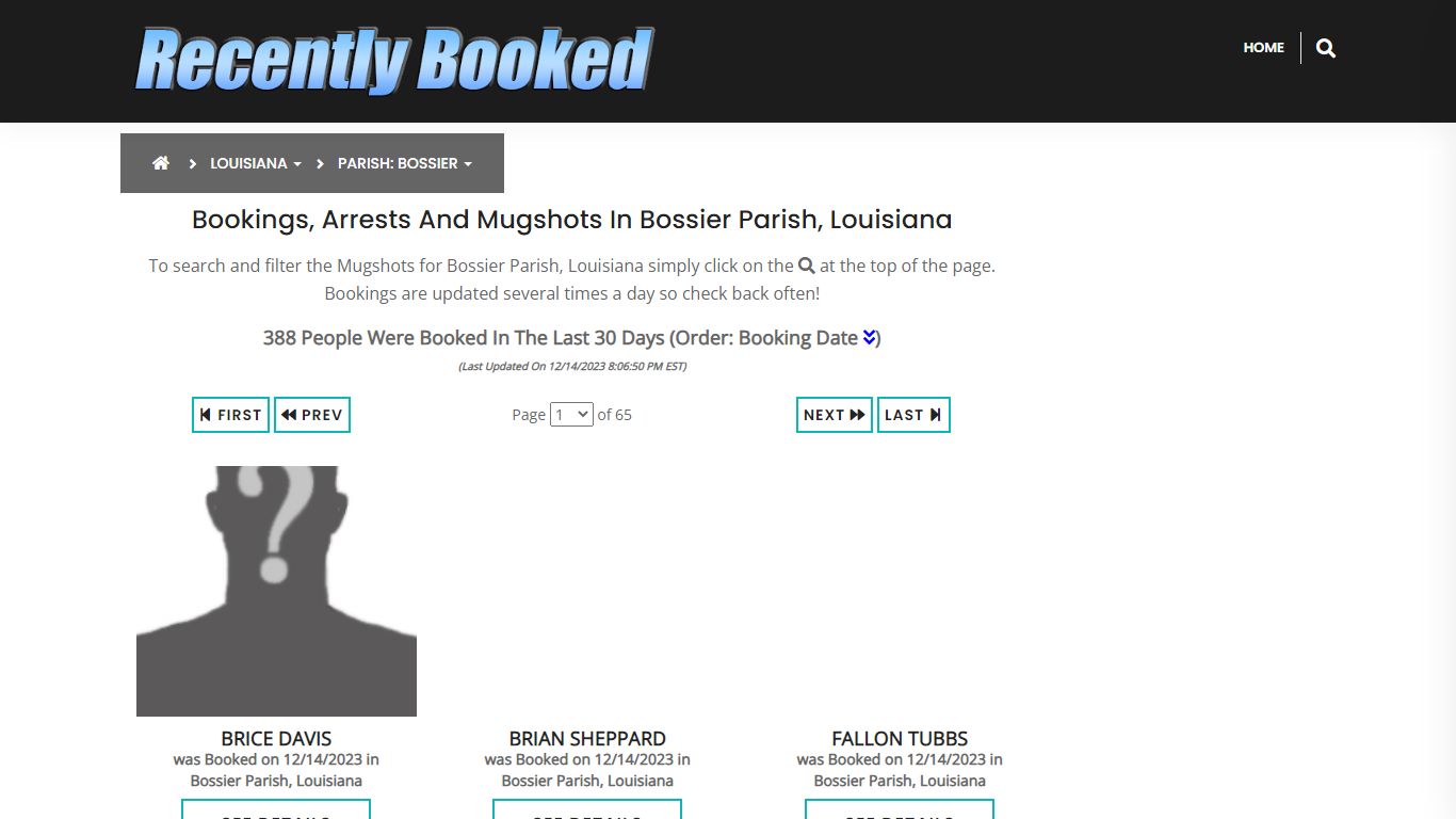 Bookings, Arrests and Mugshots in Bossier Parish, Louisiana